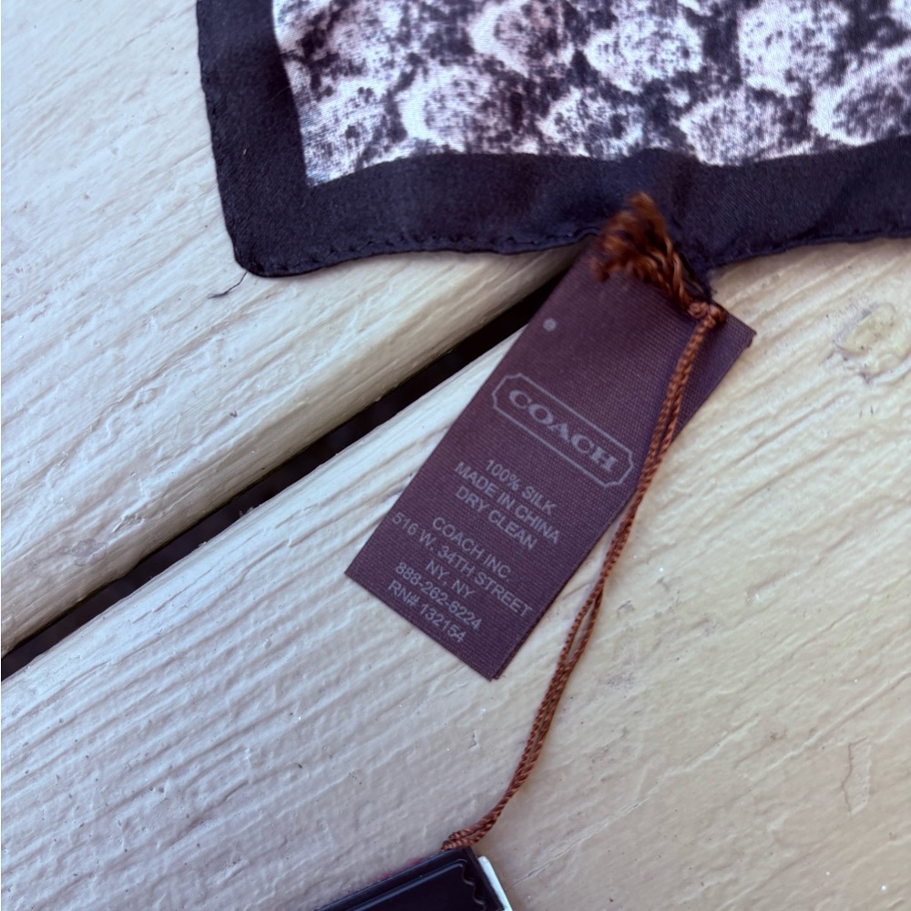 NWT COACH Brown and Black Snake Patterned Silk Scarf, Size: 27” x 27” - Picture 9 of 10
